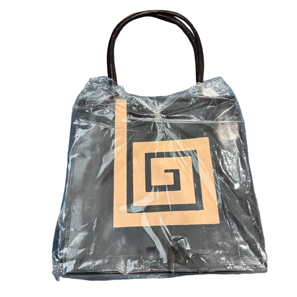 Greek Leather Tote | Handmade Geometric Spiral Shopper | Made in Greece | NWOT